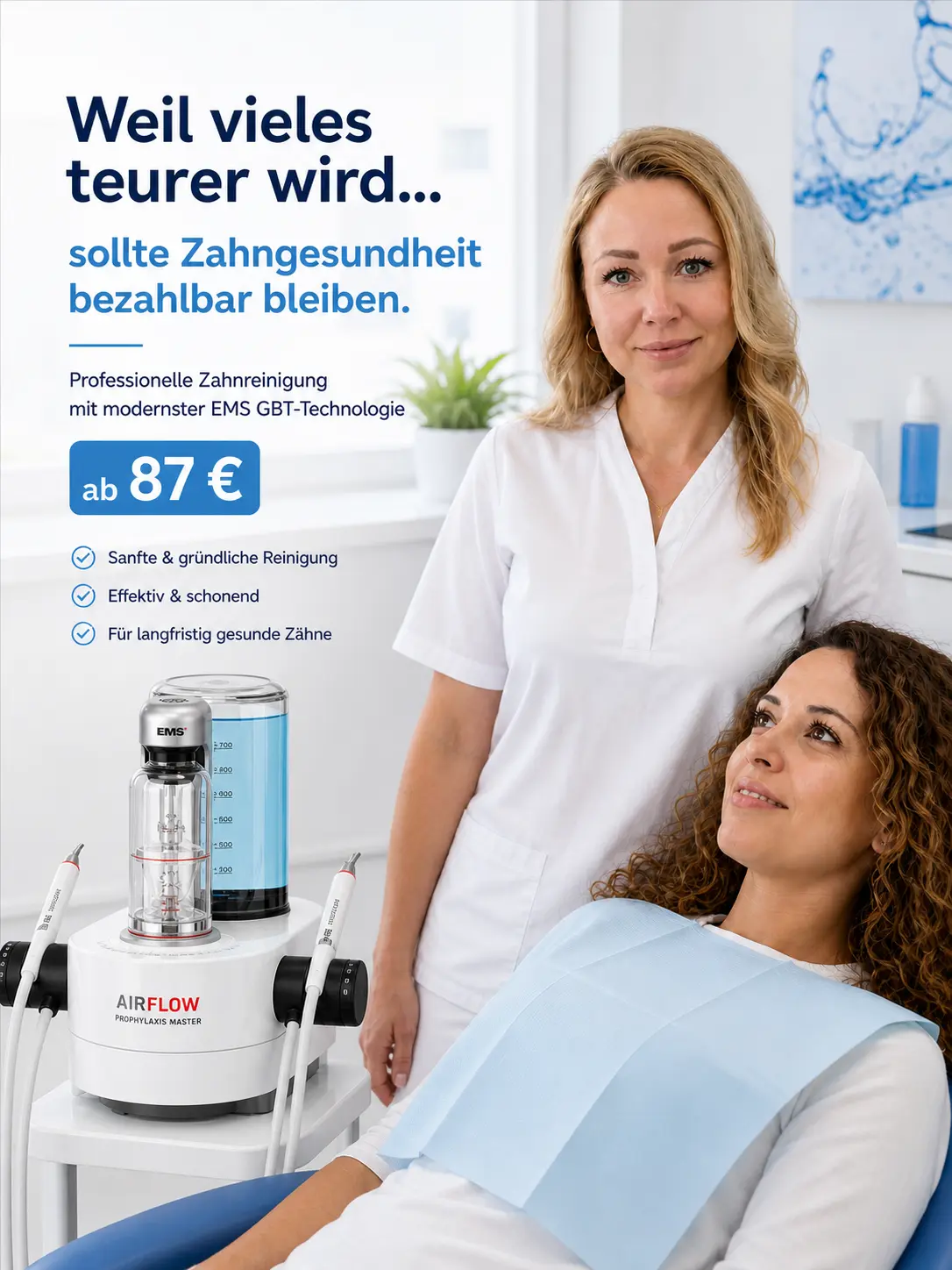 Professionelle Zahnreinigung mit EMS GBT-Technologie ab 87 Euro